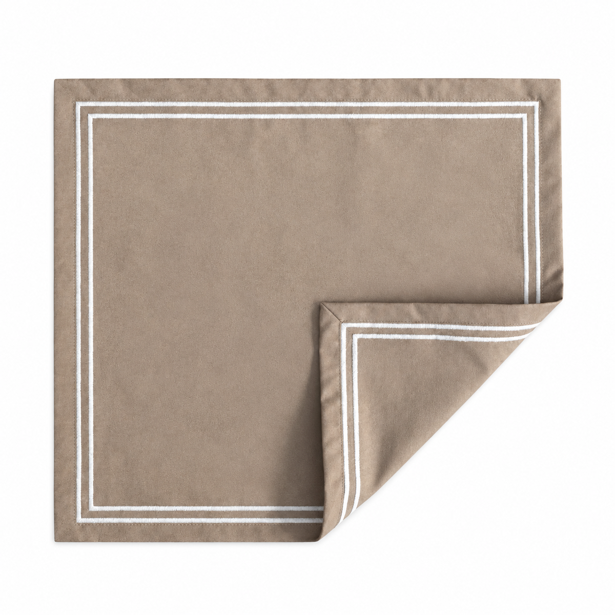Brown square cloth napkin with white embroidery - set of 6 units