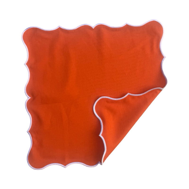 מפית כתומה עם רקמה לבנה - 6 יחידות