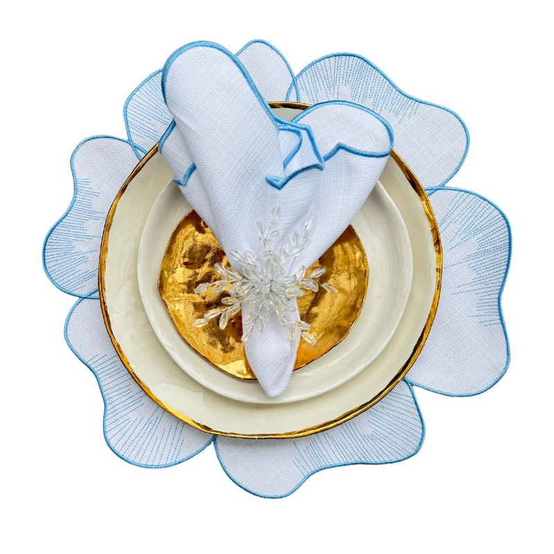 פלייסמט פרח לבן תכלת