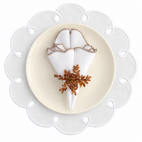 White placemat with beige embroidery - set of 6