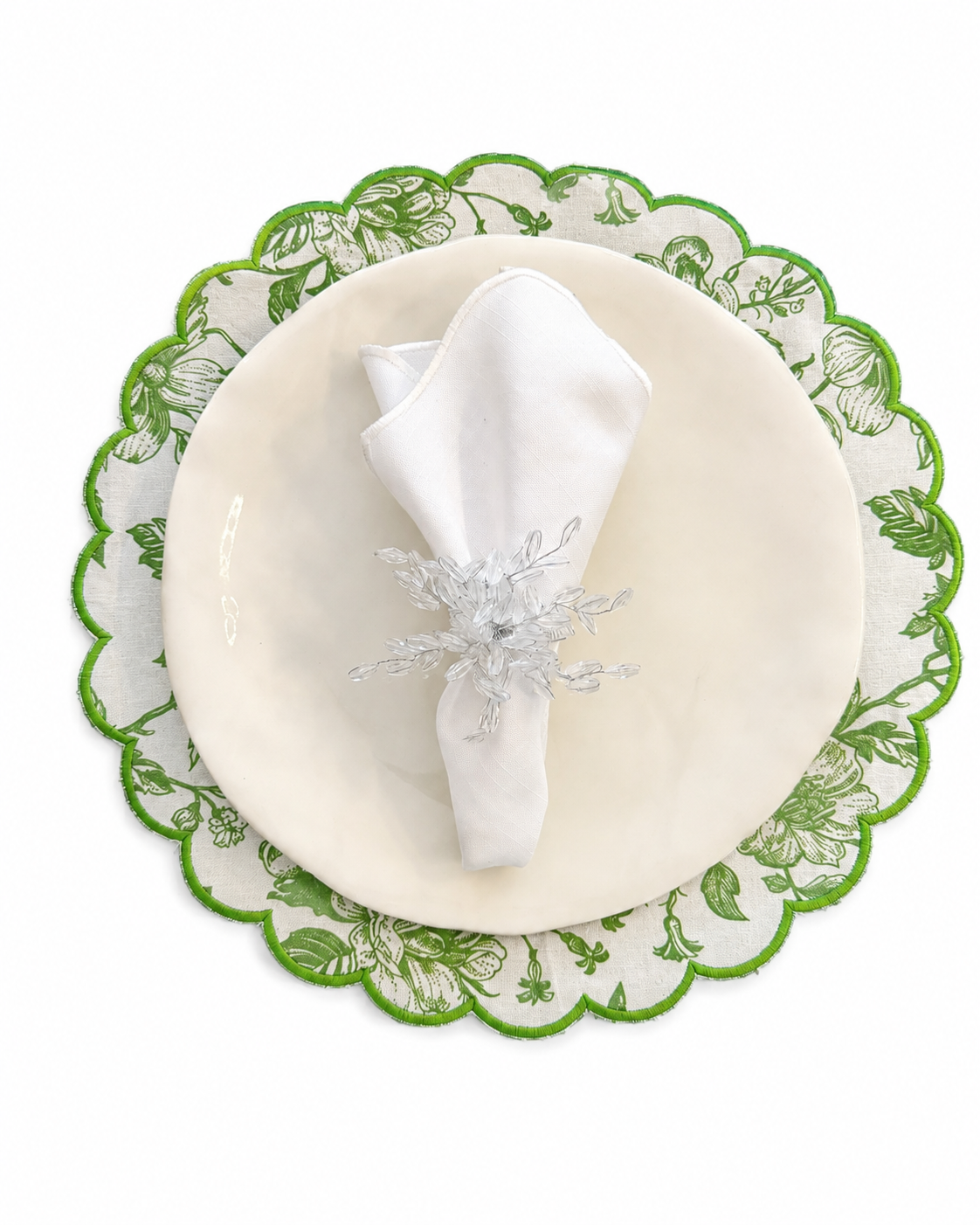 Green and white floral placemat - set of 6