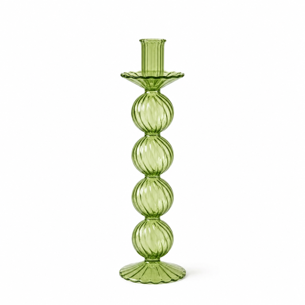 Green glass candlestick - tall