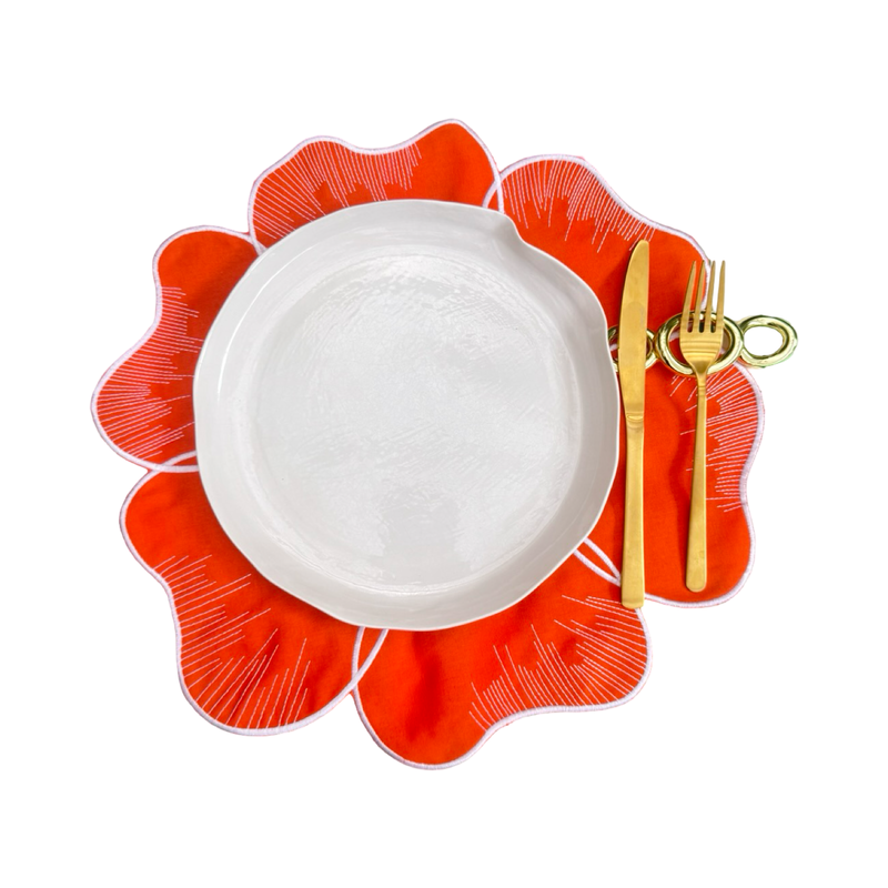 פלייסמט פרח כתום לבן - סט של 6