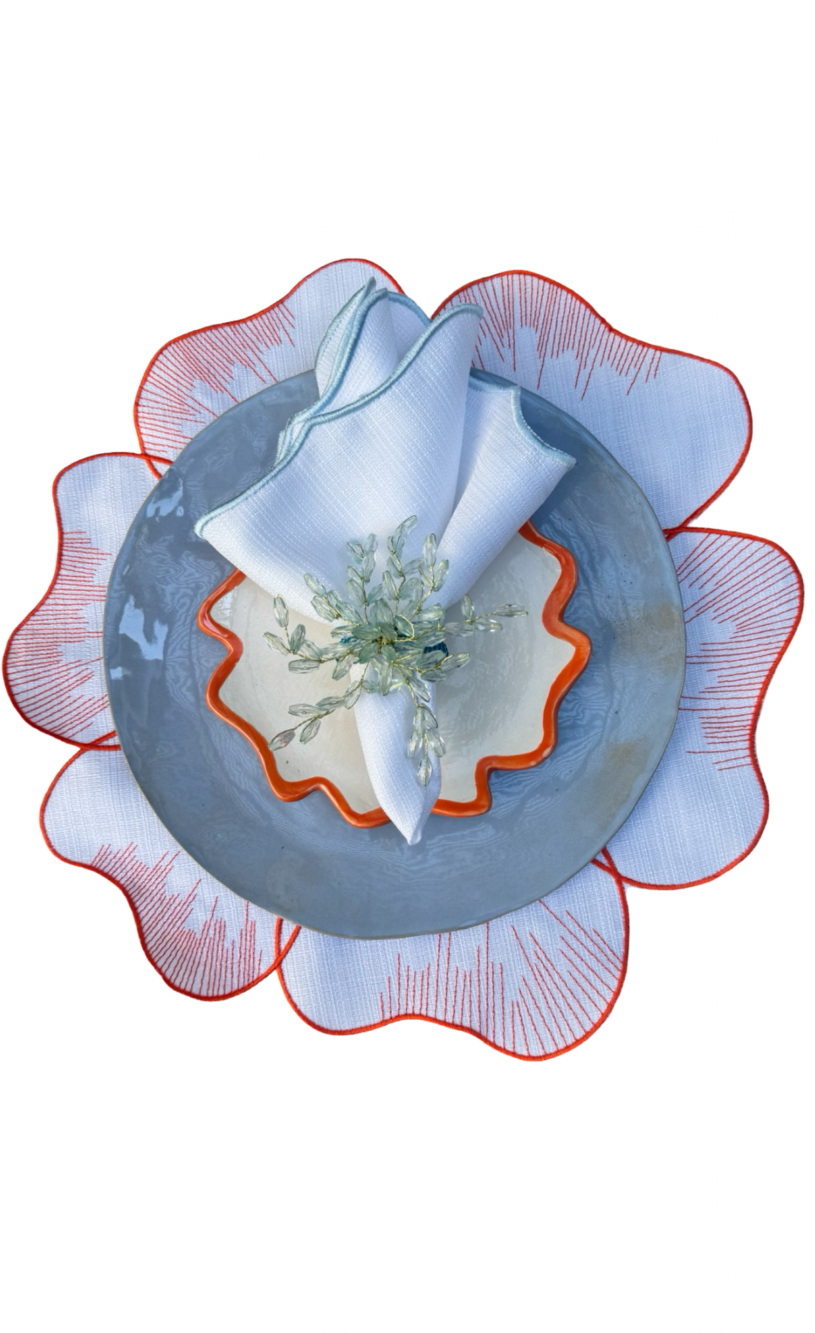 פלייסמט פרח לבן כתום