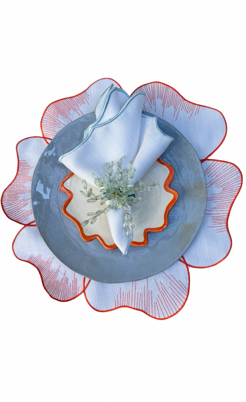 פלייסמט פרח לבן כתום