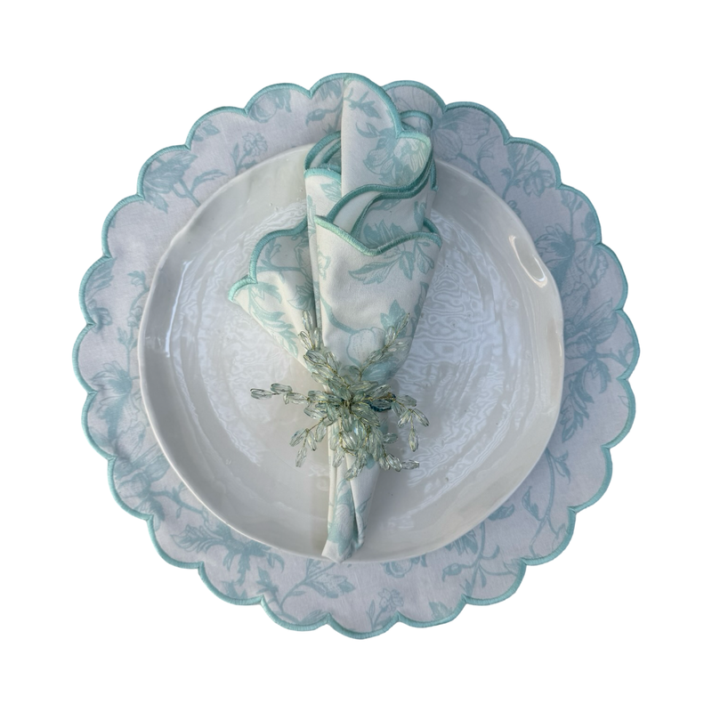 פלייסמט פרחוני תכלת לבן- סט של 6