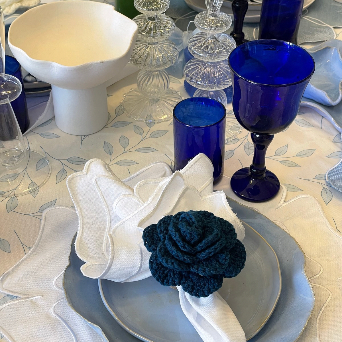 כוס יין מזכוכית כחולה  - סט של 6