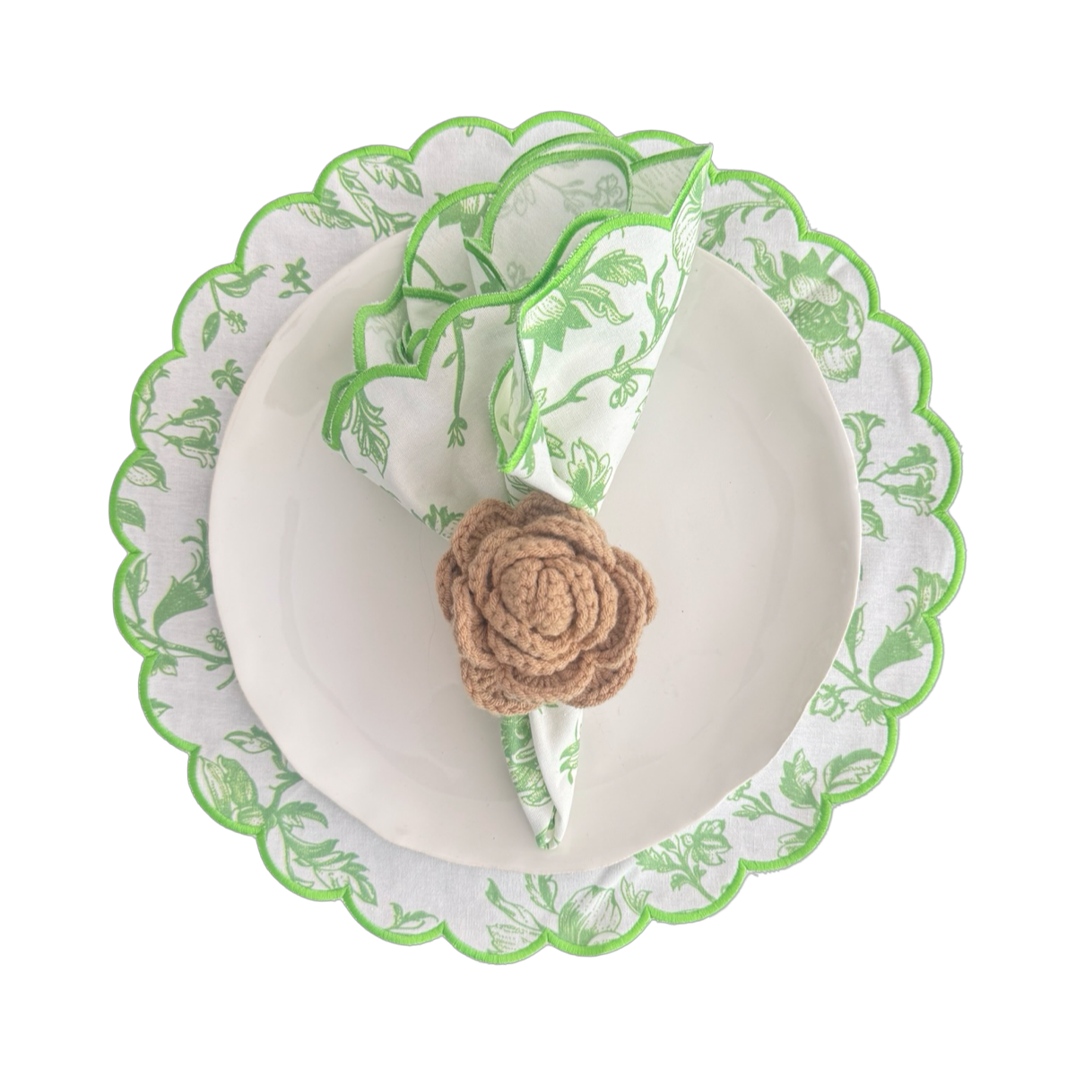 מפית פרחים ירוק לבן 