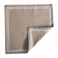 Brown square cloth napkin with white embroidery - set of 6 units