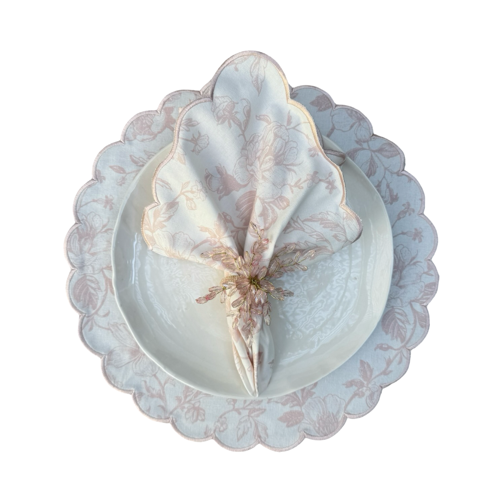 פלייסמט פרחוני ורוד לבן- סט של 6