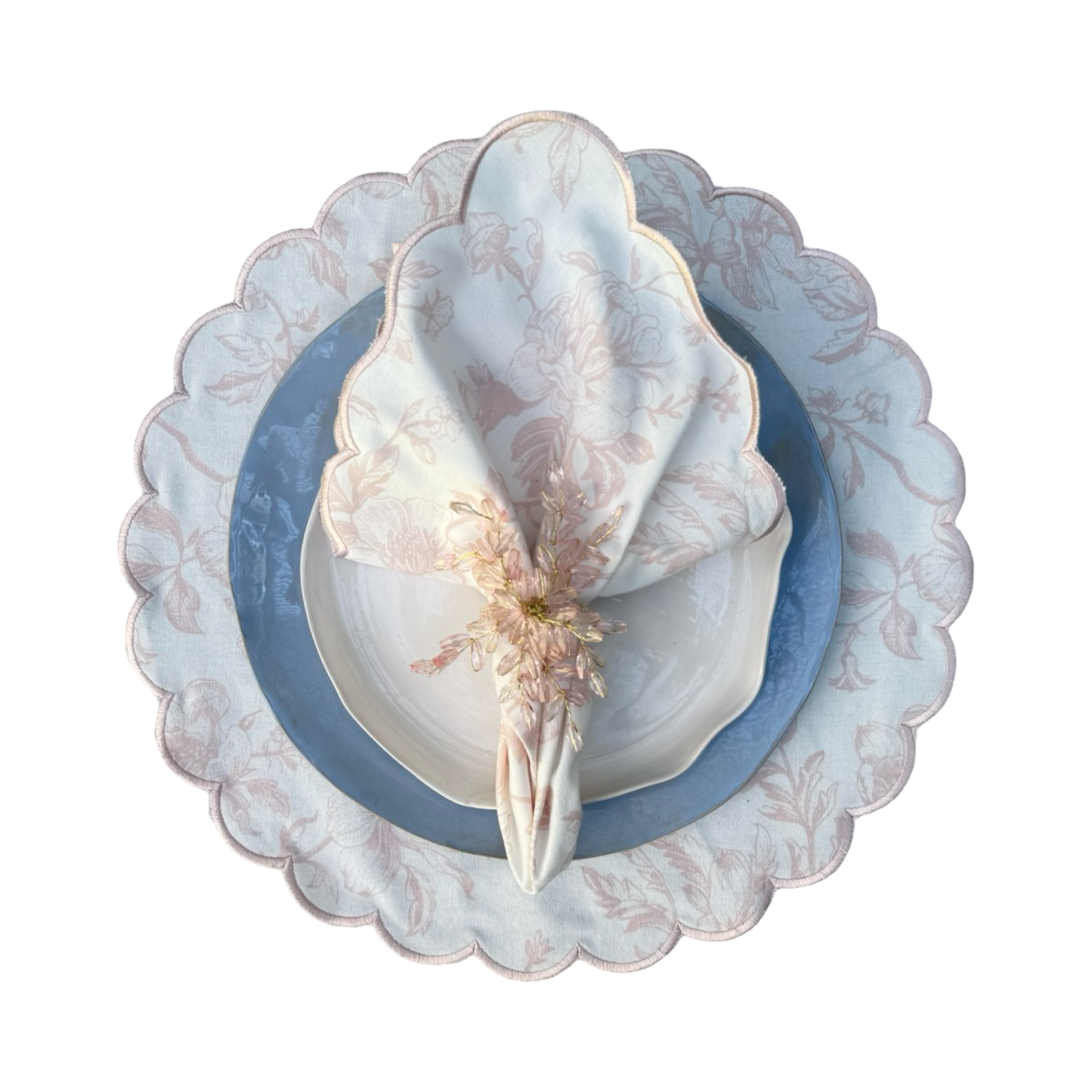 פלייסמט פרחוני ורוד לבן- סט של 6