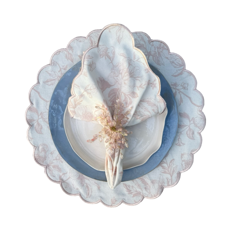 פלייסמט פרחוני ורוד לבן- סט של 6